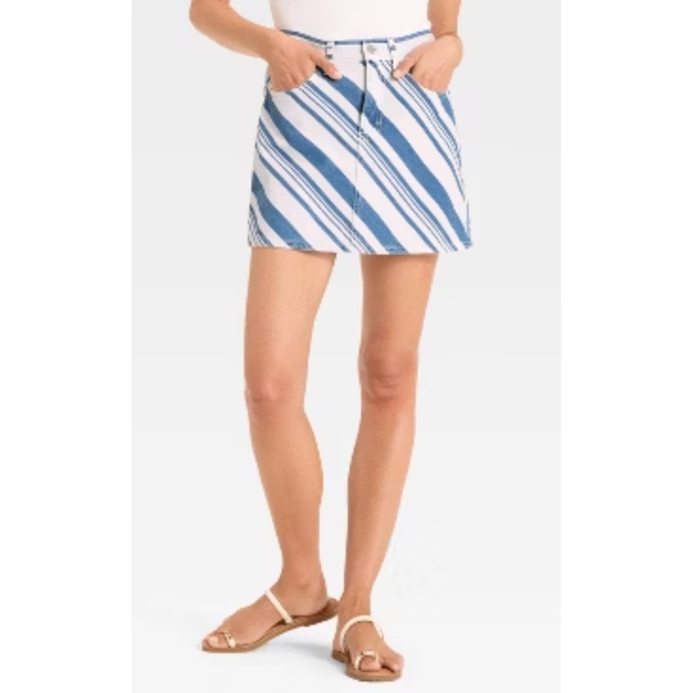 Women's Striped Denim Mini Skirt - Universal Thread™ Navy size 2
